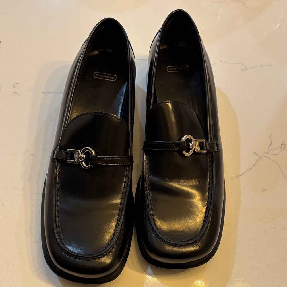 Coach Women’s Black Leather Slip-On Loafers